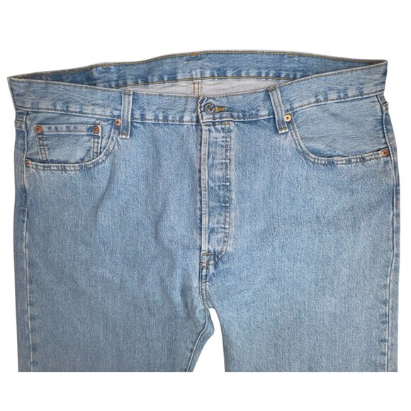 Levis 501 Original Jeans Stretch Denim Light Indigo Irregular Mens 40X38 New - Picture 2 of 12